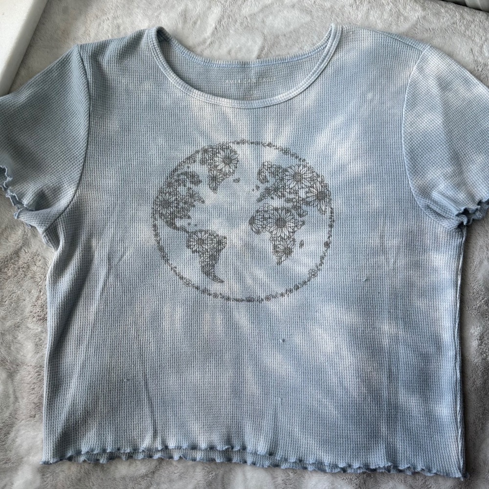 Boho Tie Dye Floral Earth Lettuce Hem Baby Tee Blue White Hippie Girl